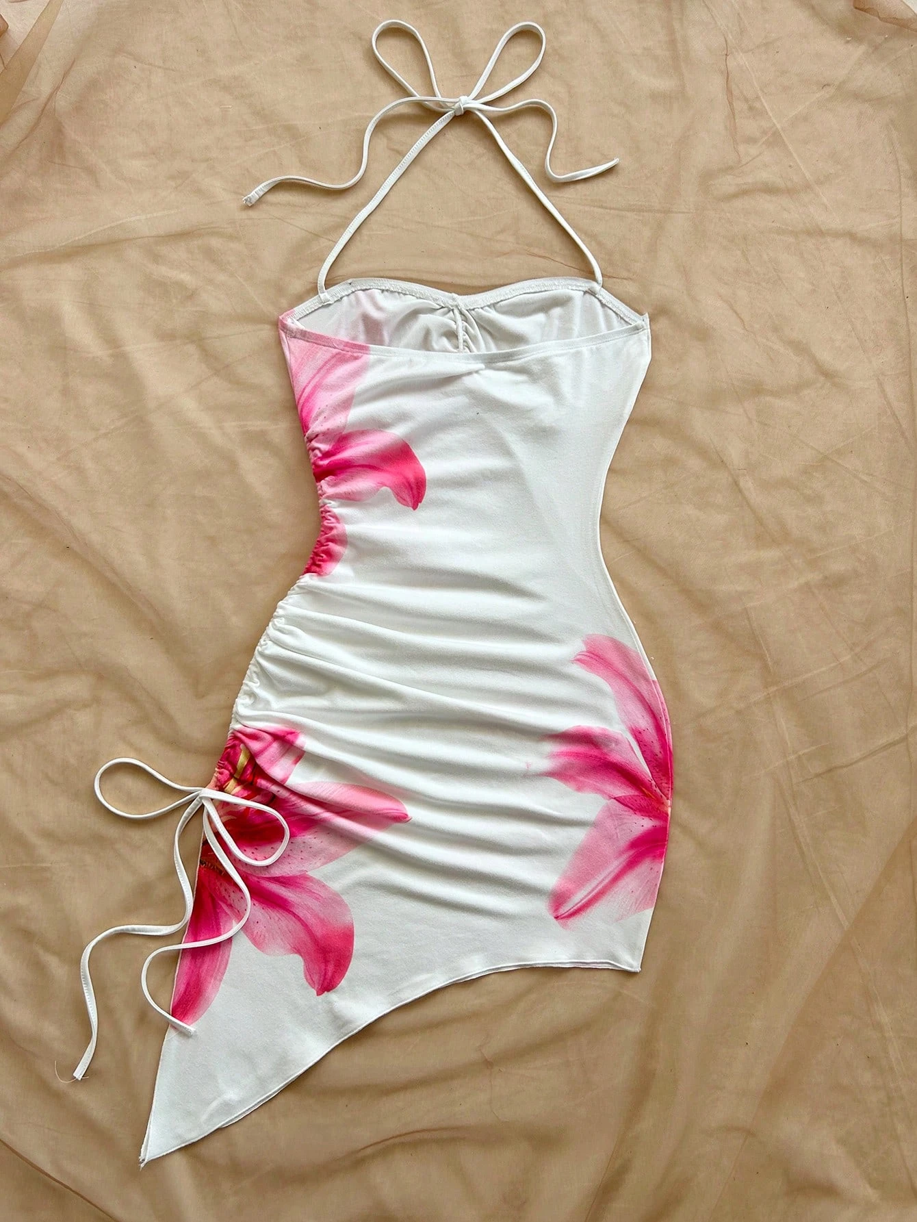 Robe à imprimé Floral pour femmes, vacances à la plage, ourlet asymétrique, col licou, nœud moulant, style Boho, robes courtes, Streetwear, 2025