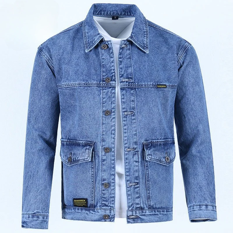 Veste en jean à bouton bleu pour homme, une pièce de tissu, prix bon marché, cowgirl à bas prix, automne, nouveau, Y2K, taille L