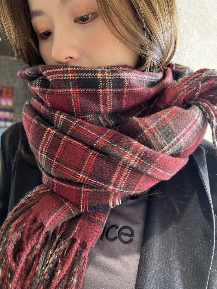 Nouvelle Écharpe Femme en Imitation Cachemire Style Preppy Hiver Vintage à Carreaux Pashmina Mujer Foulard Couverture Châle Pareo