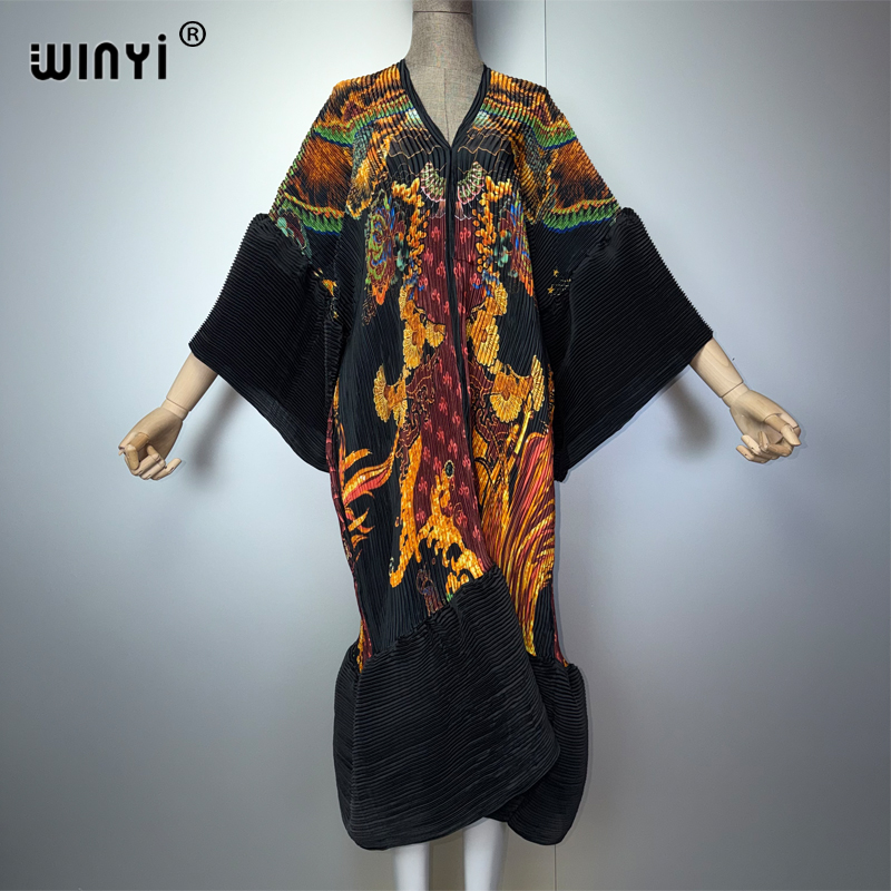 WINYI Robe plissée élastique du Moyen-Orient, robe de plage, kaftan, abaya, robe de soirée de luxe Dubaï, abaya pour femme musulmane