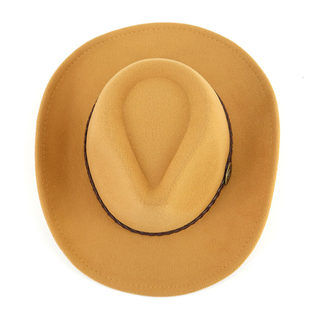 Chapeau de cowboy occidental à large bord, nouveau modèle automne-hiver, en feutre de laine, avec dessus en forme de cœur de pêche, élégant, pour hommes et femmes, idéal pour l'église et les fêtes