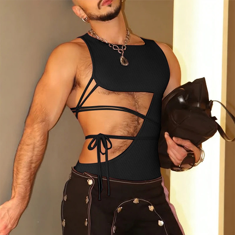 Débardeurs Homme Tendance pour Soirées, Coupe Slim, Extensibles, Côtelés, Sexy, à Découpes Latérales et Bandes, Été 2026