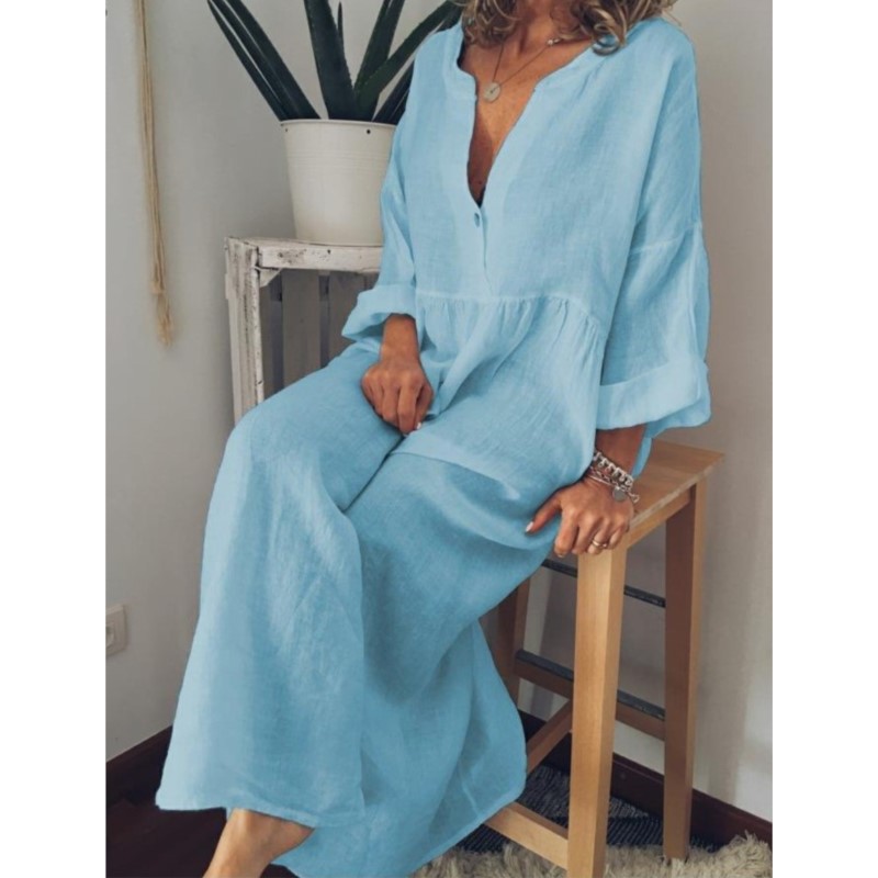 Robes longues en coton et lin pour femmes, chemise décontractée de couleur unie, chemisier ample, mode féminine, été 2025