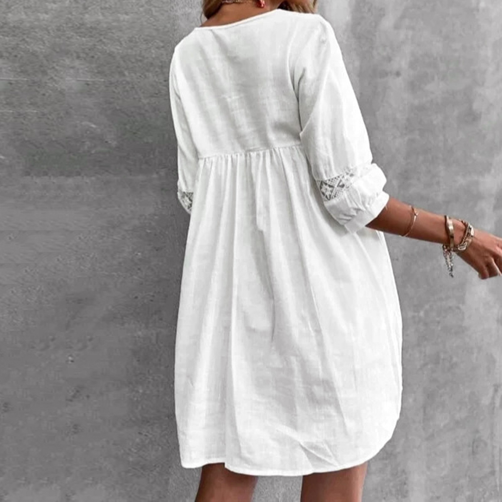 Robe Boho pour femmes, décontractée, en dentelle, col en V, manches courtes, robe de plage, balançoire, mode, Slim, grande taille, été
