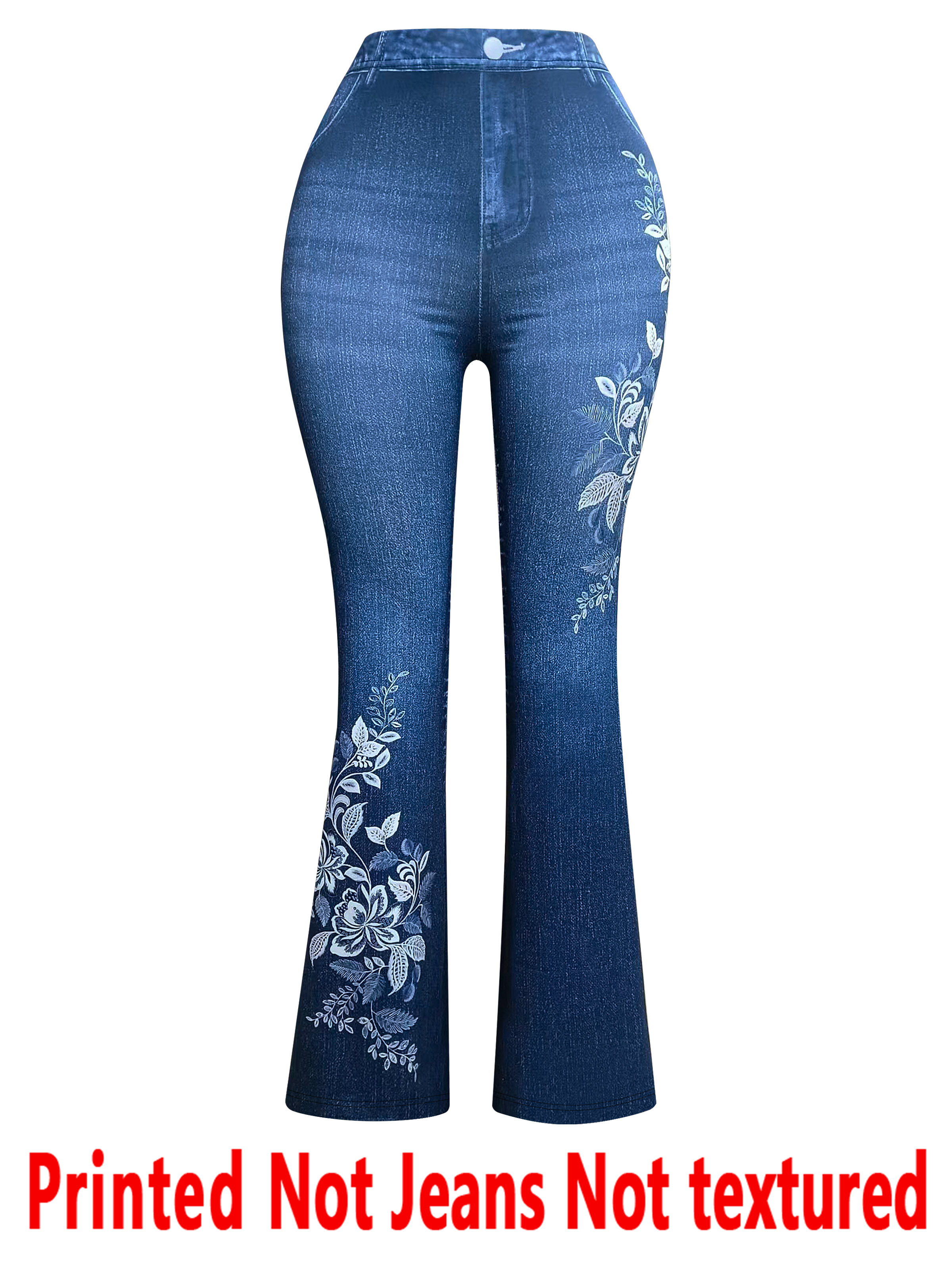 1583 [Pantalon imprimé - Non en tissu imitation jean] Effet imprimé 2D, Pantalon évasé imprimé - Non en tissu imitation jean