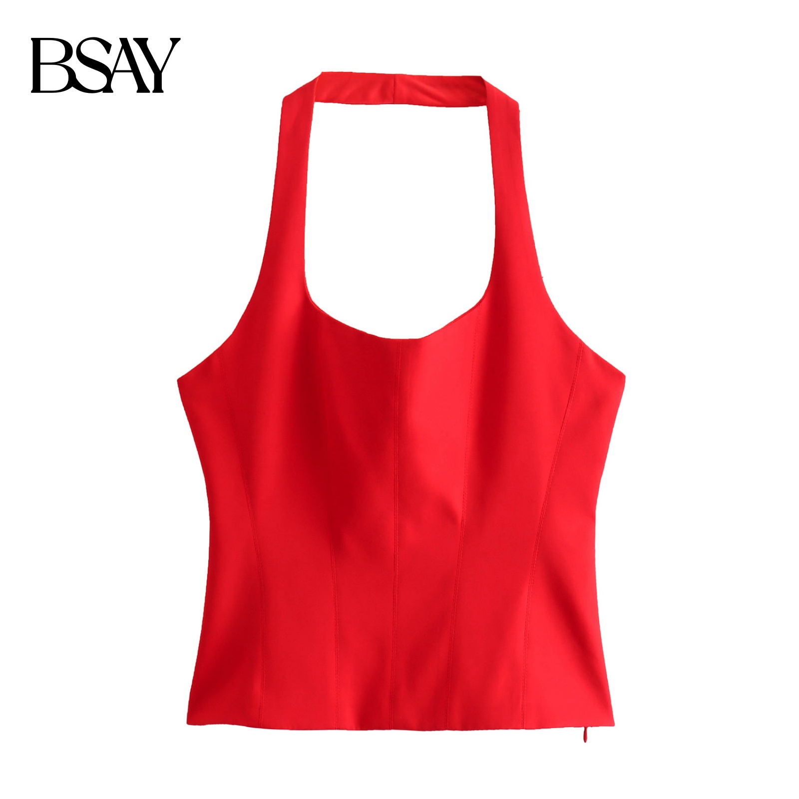 BSAY femmes mode été blanc licou dos nu col rond confortable fronde haut court Chic femme Sexy Streetwear gilet Mujer
