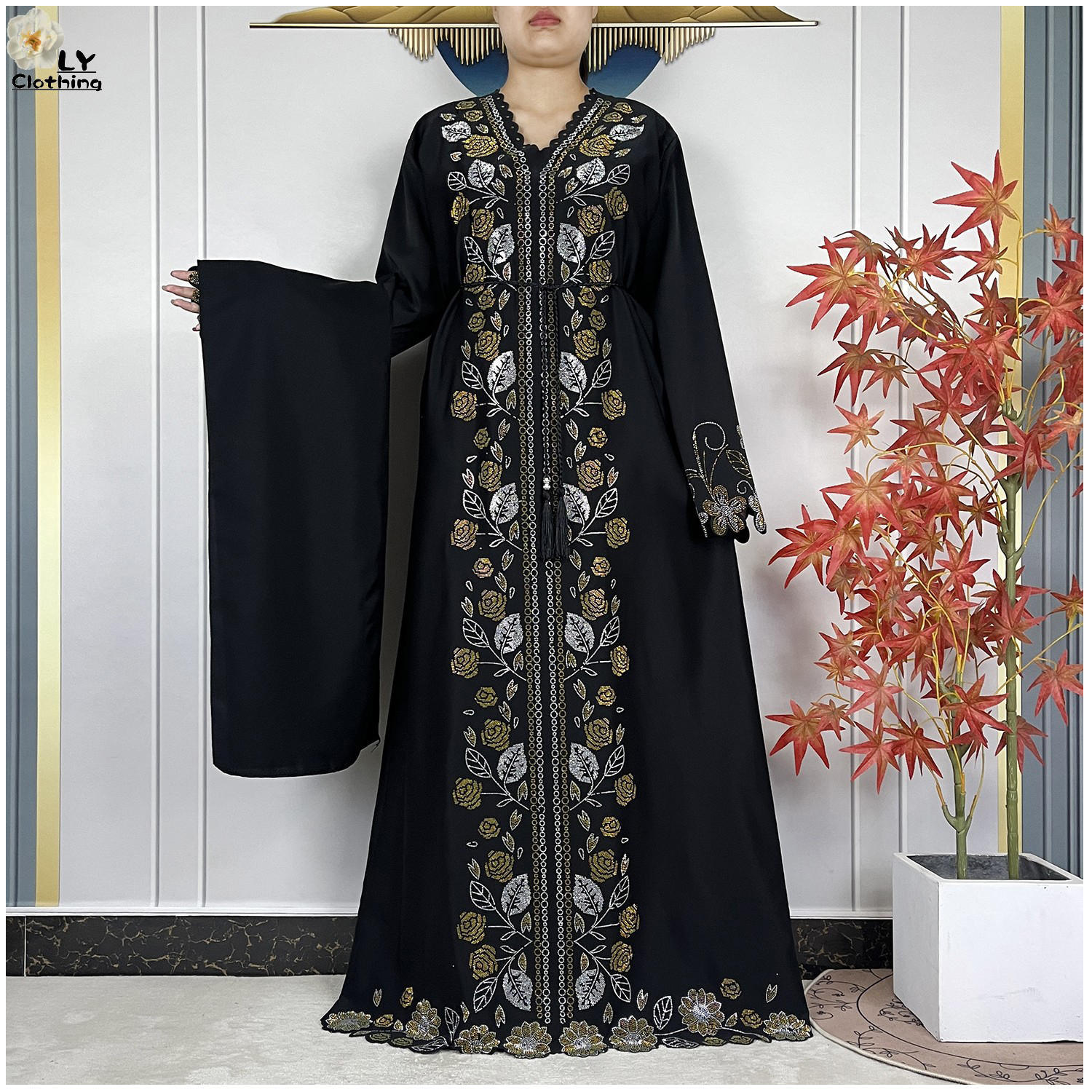 Nouvelle robe élégante pour femmes musulmanes, en mousseline de soie, avec diamants, manches longues, vêtements décontractés, abaya africaine, Dubaï, Turquie, vêtements islamiques