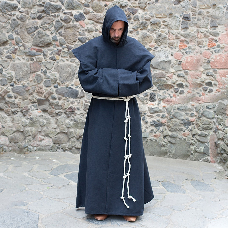 Costume de Moine Renaissance Grande Taille pour Homme, Robe Religieuse de Prêtre avec Capuche pour Fête d'Halloween