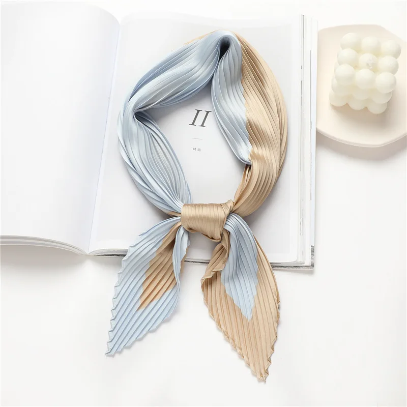 70*70 cm foulard doux deux couleurs épissage foulard décoratif femmes Hijab foulards froissé plissé foulard en soie Satin Hijab