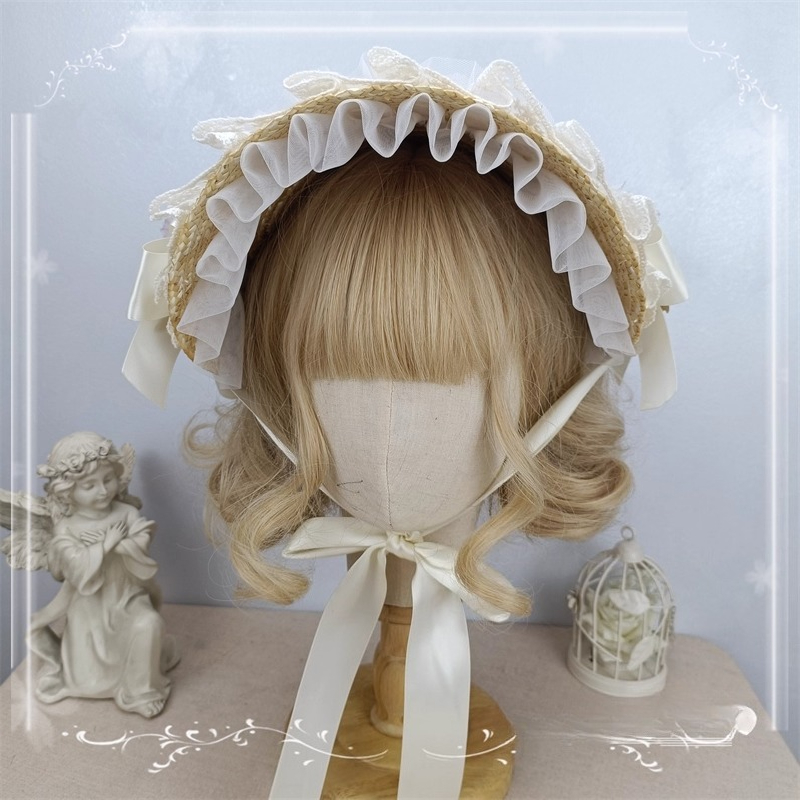 Chapeau Lolita multicolore fait à la main, Bonnet plat, Style pastoral, paille Lolita BNT, chapeau de cérémonie de Style ancien pour l'été