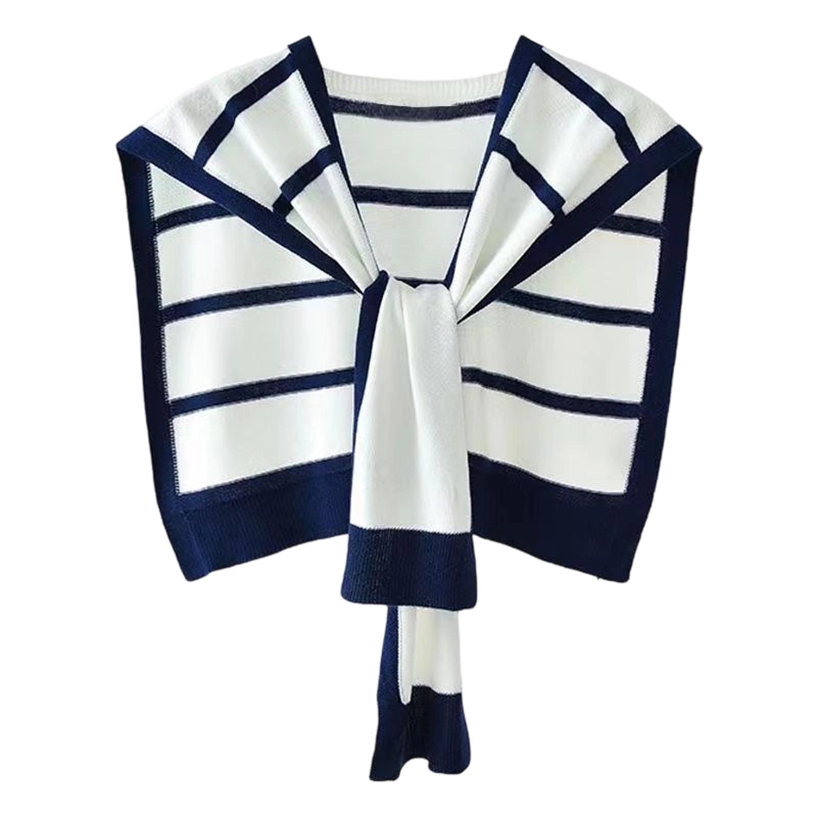 Châle en tricot rayé, tendance chic, écharpe pour femmes, motif noir et blanc élégant, vêtement d'extérieur polyvalent, accessoire élégant