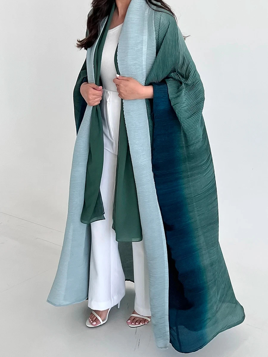 Miyake plissé femmes Cardigan enveloppes élégant ample Miyake dégradé plissé col rabattu chauve-souris coupe-vent avec ceinture 55 "en dentelle