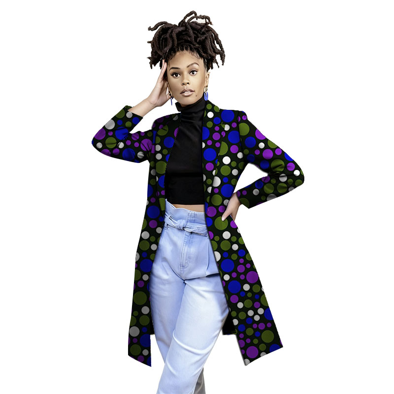 Trench-Coat élégant pour femmes, imprimé Ankara, longs Blazers, Couture africaine, Dashiki, bouton unique, vêtements d'extérieur décontractés