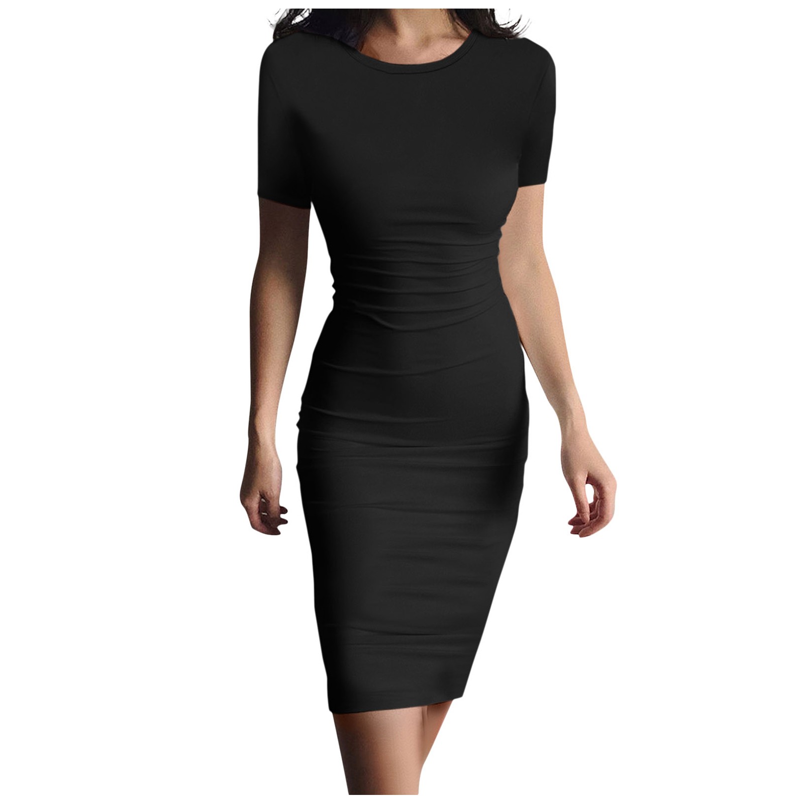 Robe d'été haute Stretch débardeur Robe solide à manches courtes décontracté mince longue Robe crayon femmes Sexy Robe Maxi élégant mince Robe