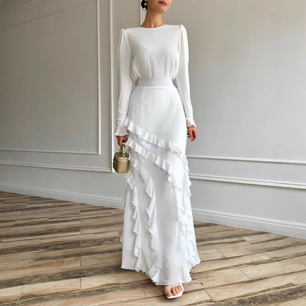 Musulman 2 pièces Ensemble femmes fête jupe haut costume volants Ramadan marocain dubaï Islam Ensemble Femme 2025 arabe longues jupes tenues