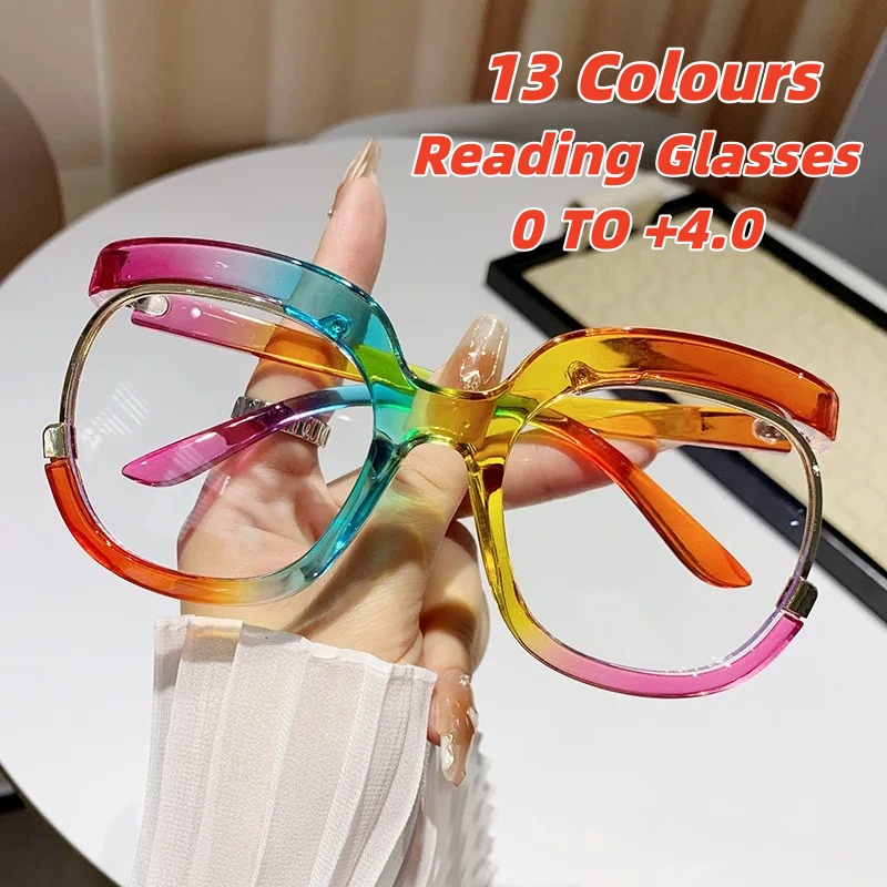 Lunettes de lecture surdimensionnées pour femmes et hommes, Anti lumière bleue, presbytie, mode, montures rondes uniques, lunettes décoratives dioptrie