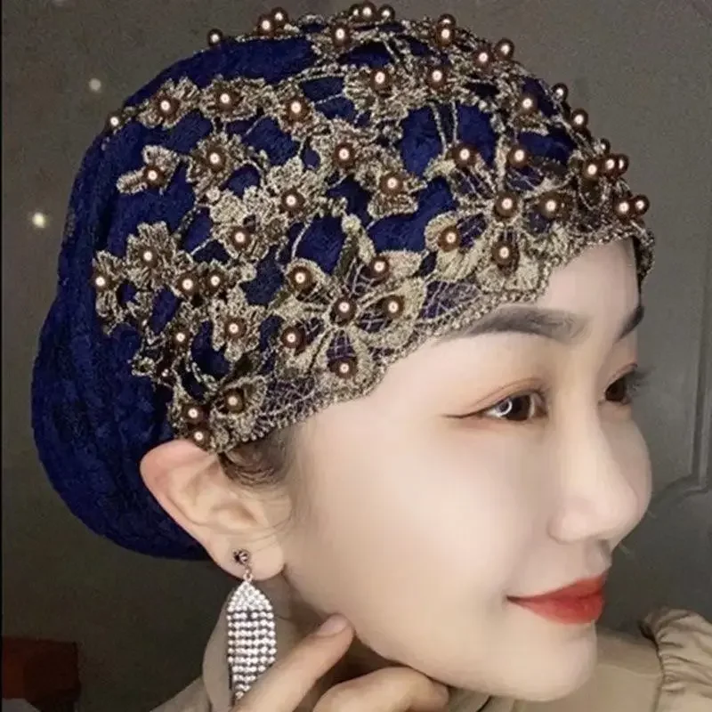 Dames personnalité ethnique perlé chapeau gaze écharpe foulard nouvelle mode foulard pull chapeau dames Baotou chapeau T003