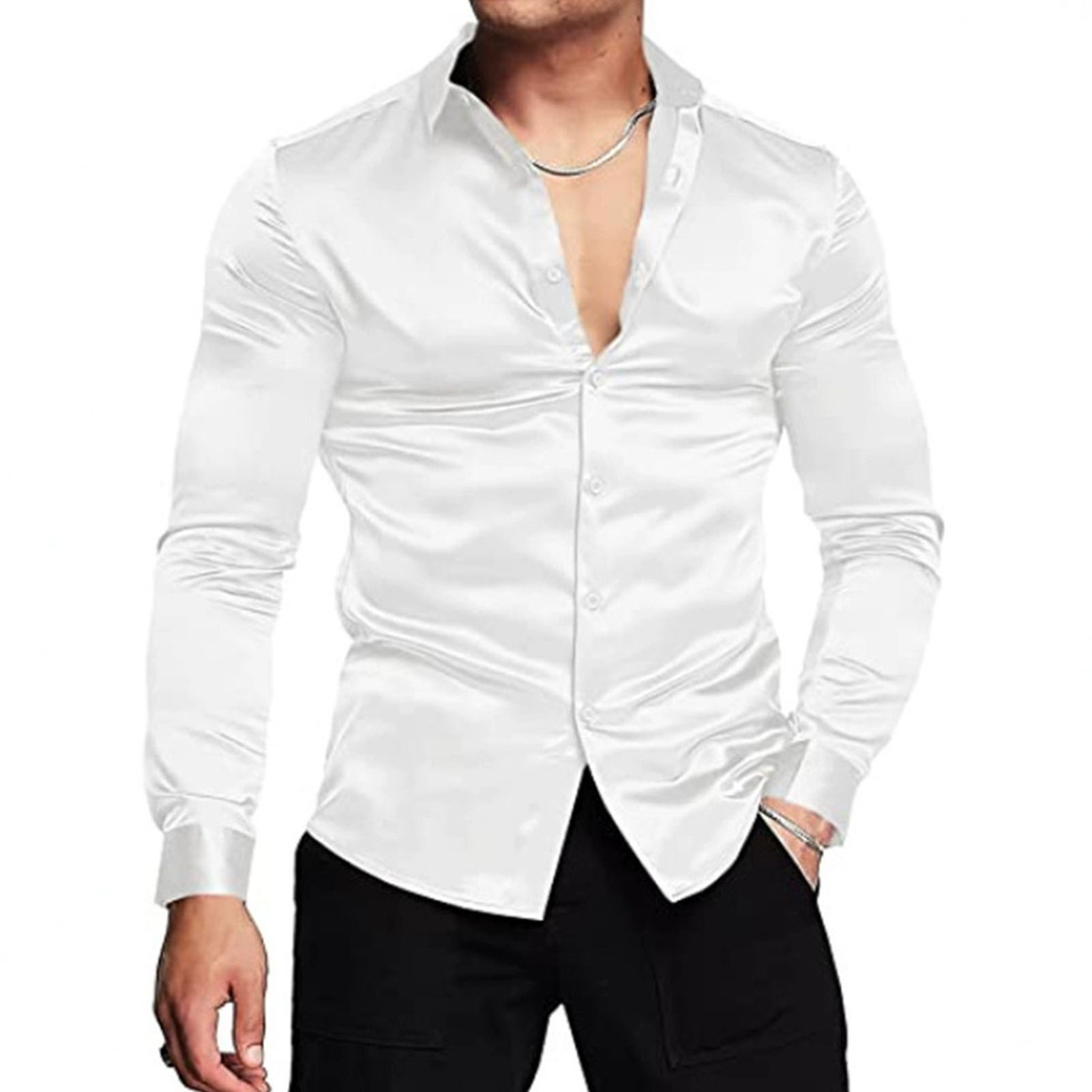 InjSatin-Chemise habillée de luxe pour hommes, rose, mince, manches longues, smoking, mariage, club, fête, danse, Rh, homme, nouveau, 2023
