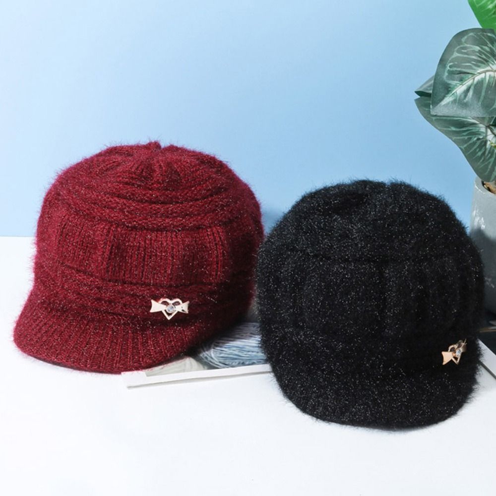 Chapeau en laine tricoté pour femmes, couleur unie, casquette coupe-vent, couvre-chef d'hiver pour personnes d'âge moyen