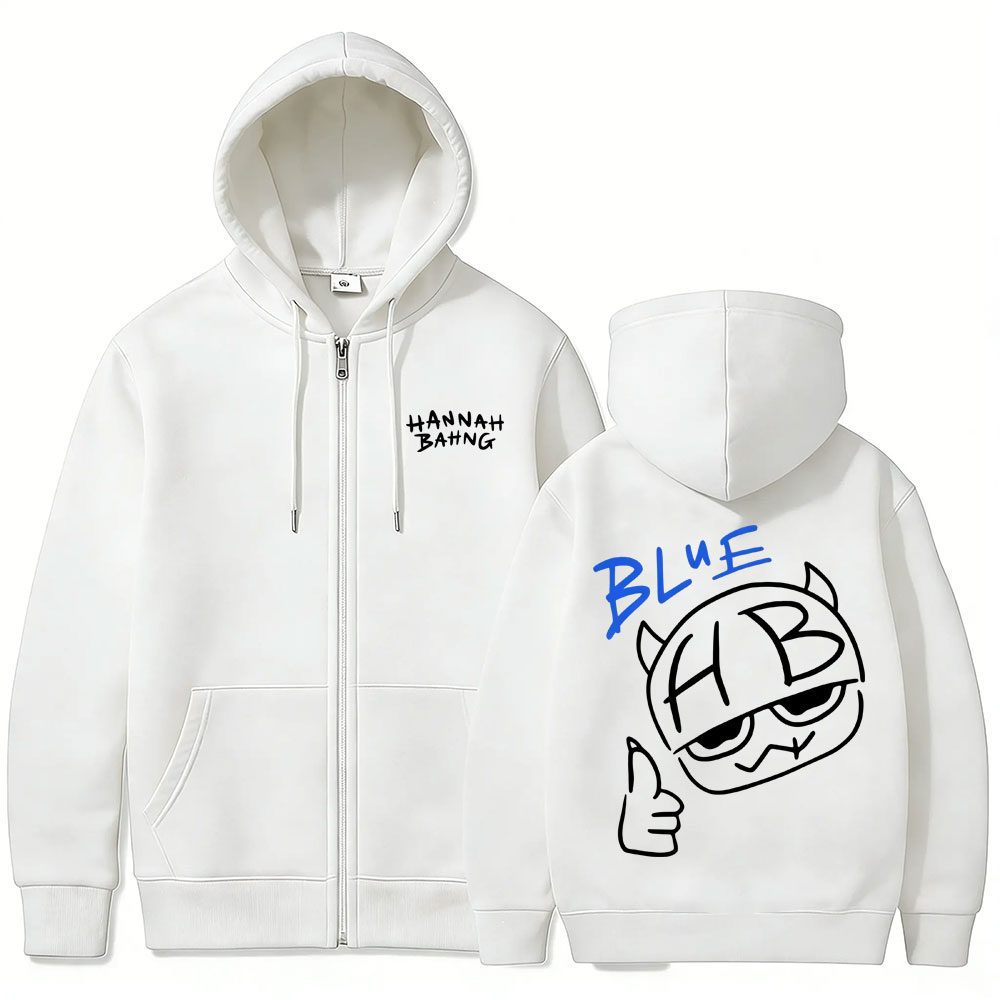 Sweat-shirt à capuche avec fermeture éclair bleu Hannah Bahng pour hommes et femmes, veste décontractée en molleton de coton, unisexe, à la mode, surdimensionné