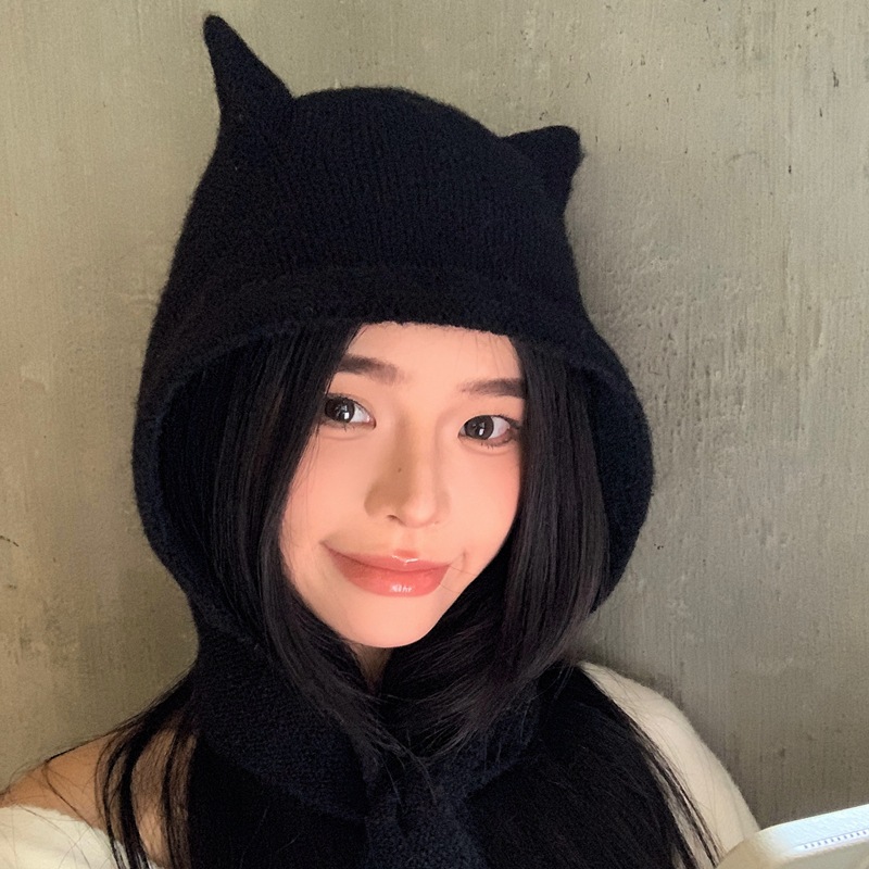 Chapeaux de cagoule en laine mélangée pour femmes, bonnets Show Face, petit design d'oreille de chat mignon, bonnet chaud pour la protection des oreilles, nouveau, hiver