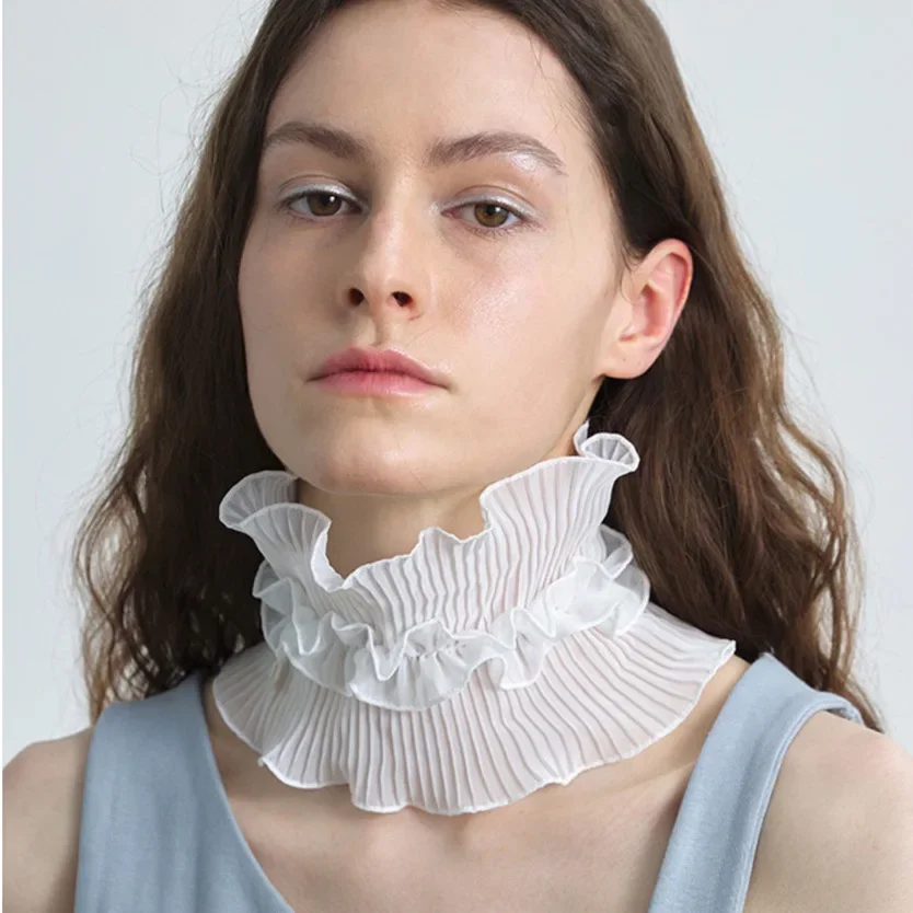 Nouvelle Écharpe en Dentelle Printemps-Été pour Femme, Multifonctionnelle et Polyvalente, Col de Chemise, Décoration Tendance, Bord Volanté en Dentelle, Cache-Cou