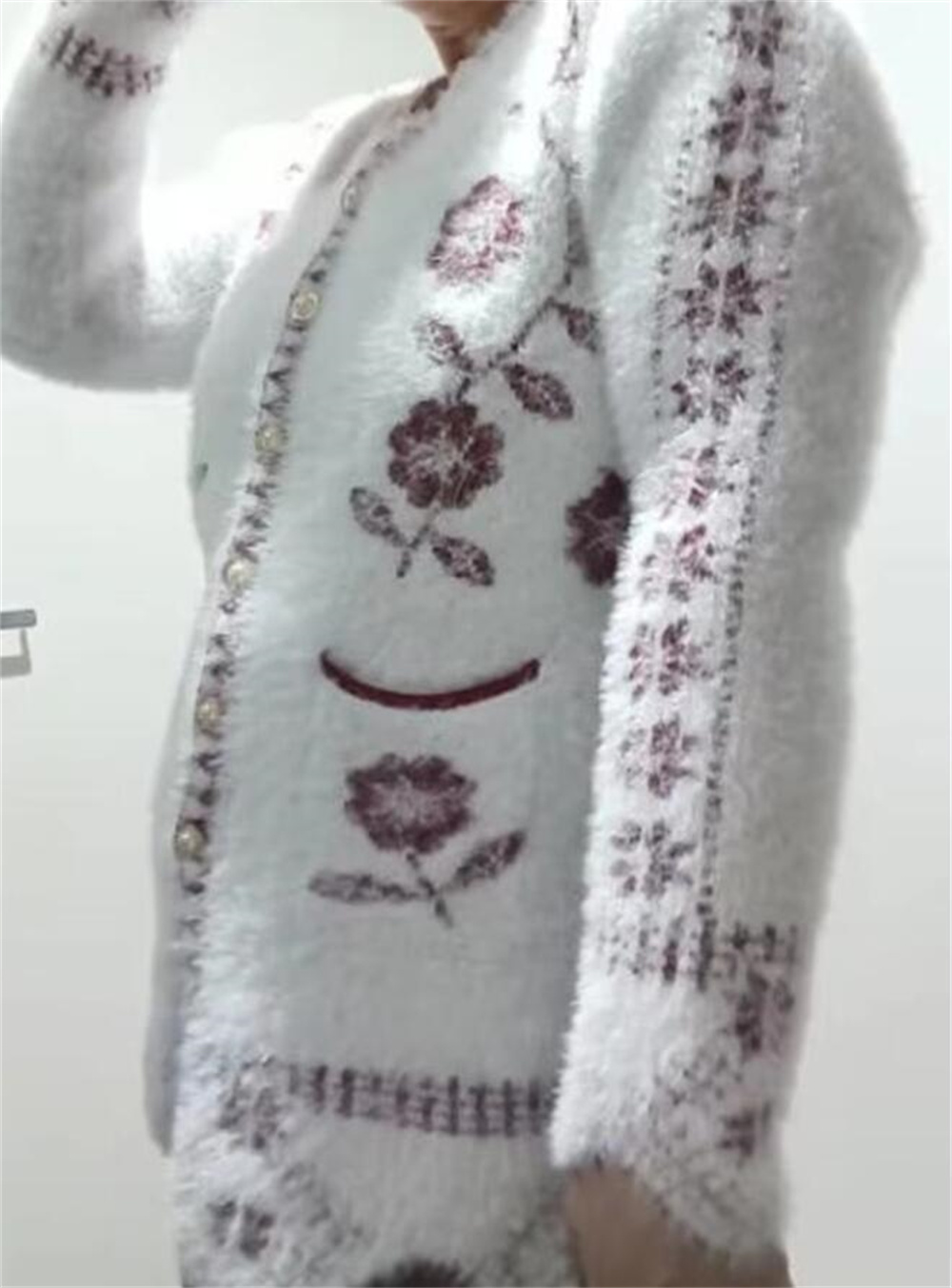 Cardigan en maille ample et très extensible pour femme, nouvelle collection printemps coréenne, motif floral, pull à manches longues, vêtements