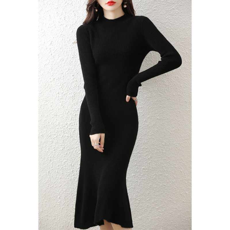 Robe pull en cachemire à col rond pour femme, 100% laine mérinos, robe de soirée élégante, pull femme, jupes décontractées, automne, hiver