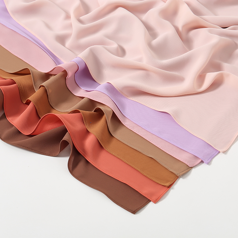 Rhombes unies en mousseline de soie Hijab écharpe femme musulman Hijab châles mode pincettes bord longues enveloppes dame décontracté Bandana islamique Turban