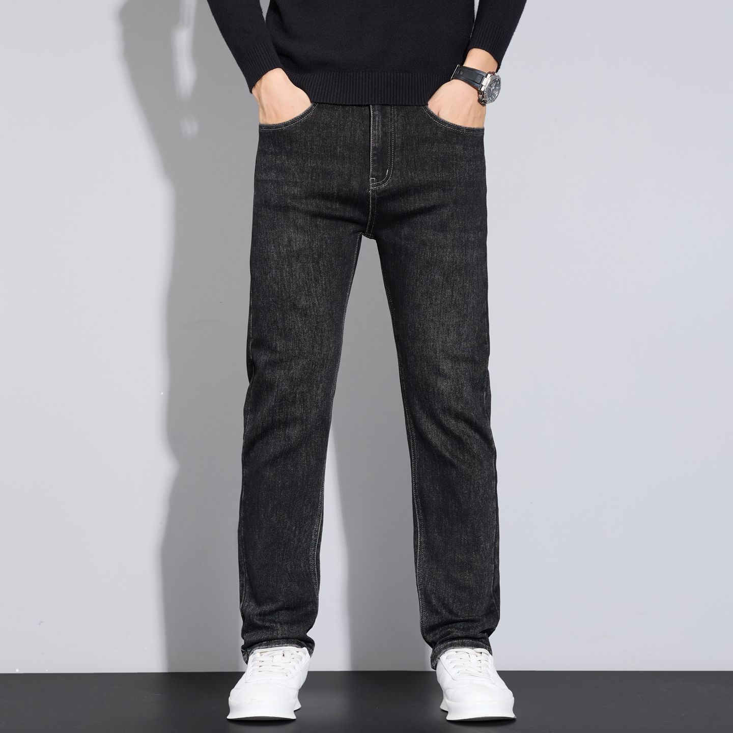 2025 jeans d'affaires de mode pour hommes style classique décontracté élastique slim fit jeans pantalons en denim pour hommes noir bleu