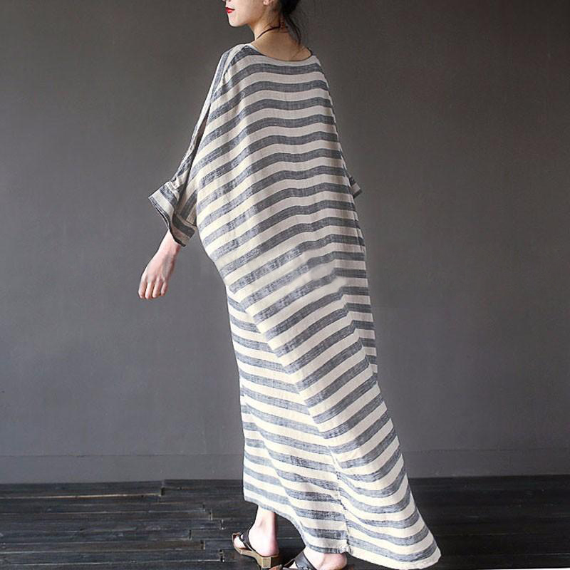 Femmes coton lin robe rayée 2025 été ample grande taille 4XL 5XL robe Maxi robe femme décontracté longue Boho caftan robe musulmane
