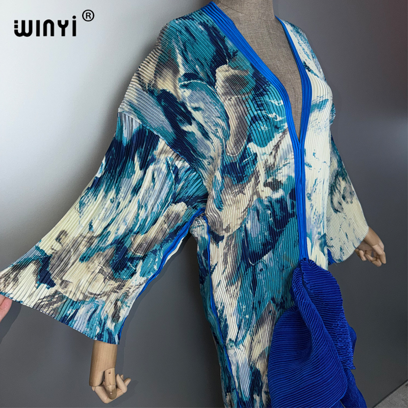 Robe Kaftan Maxi Bohème WINYI Style Moyen-Orient Élégante Plissée Cache-maillot de Plage Élastique Luxe Soirée Fête Dubaï Abaya