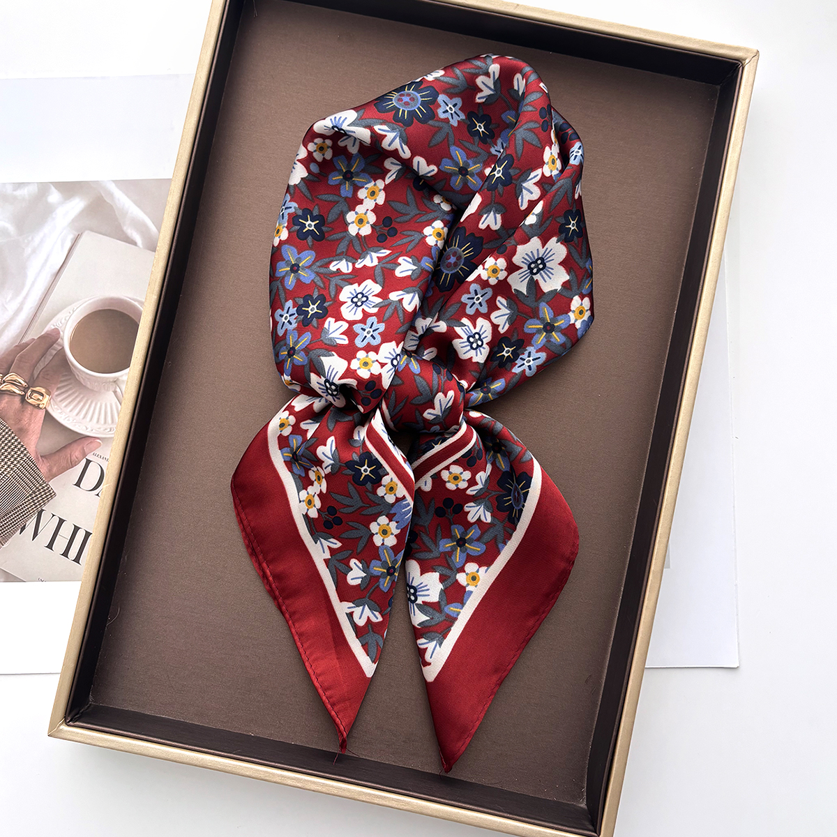 Élégant Foulard Floral pour Femme en Soie Imitation, Écharpes de Cou, Bandanas, Hijabs, Bandeaux, Châles Carrés et Étoles
