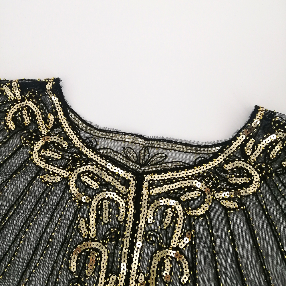 Femmes Vintage années 1920 châle perlé paillettes frange clapet boléro pure broderie florale maille haussement d'épaules Cape fantaisie fête couvrir