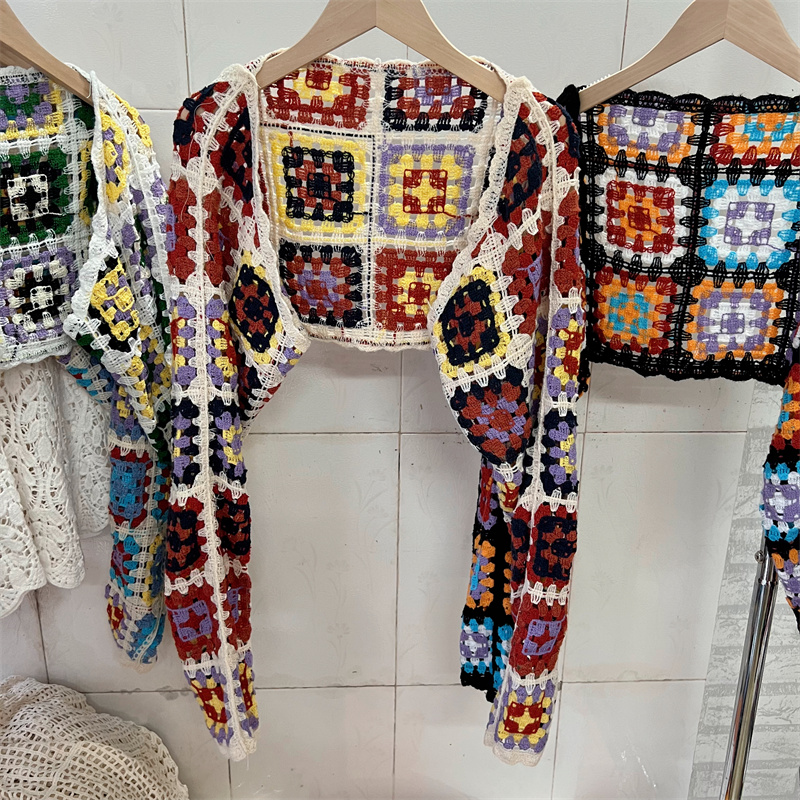 Chemisier court de style bohème pour femme, broderie florale, vacances de plage, évider, chic en Y