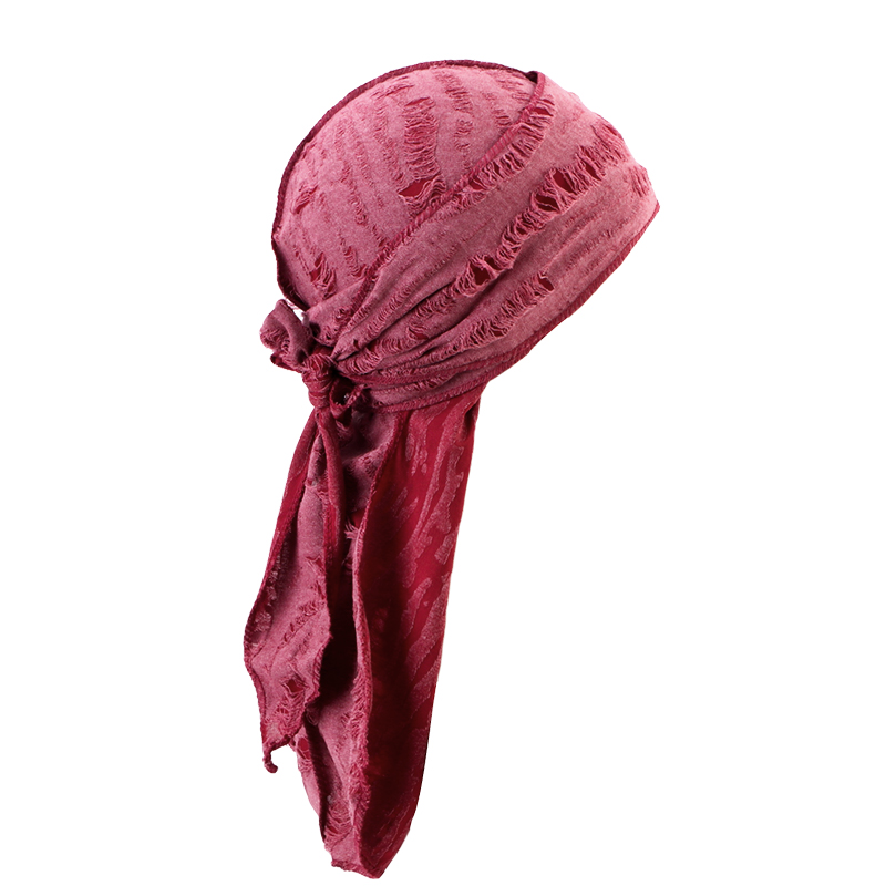 Durag longue queue coton ruban Pirate chapeau écharpe rétro trou cassé Durag chimio casquettes Turban bandeau pour cheveux Bandanas bandeau