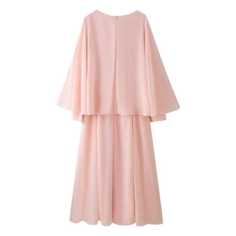 Robe châle pour femmes, mode printemps-été, col rond, manches longues, robe ample et fluide, robes longues élégantes pour femmes