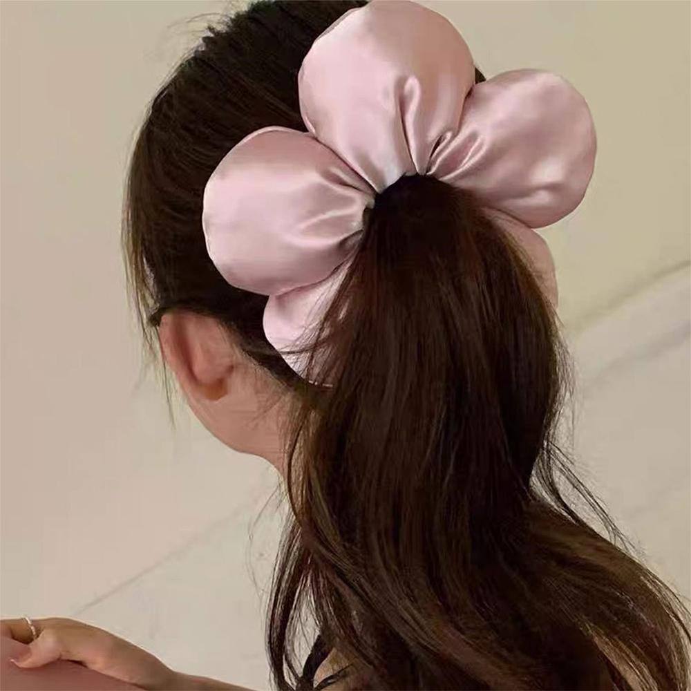 Superbe élastique à cheveux en forme de fleur 3D, en satin haut de gamme, pour chignon ou queue de cheval, accessoires capillaires pour femmes