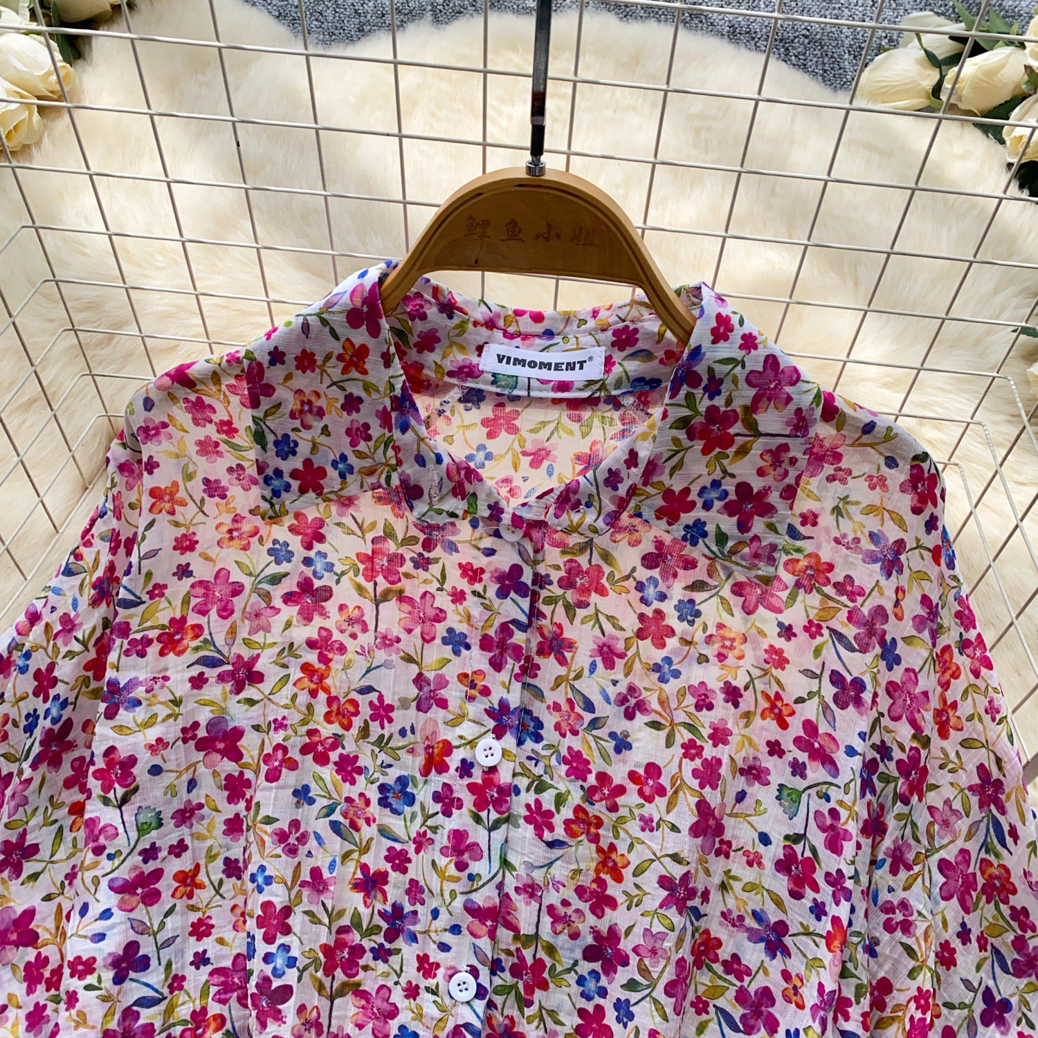 Chemisier coréen pour femmes, imprimé floral, à nouer sur le devant, manches bouffantes, haut peplum, coupe ample, chemise d'été légère, haut féminin BL452