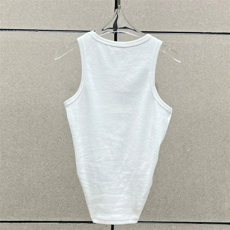 Gilet femme nouveau élastique tricoté coupe ajustée haut sans manches pour l'été 2025 pur coton col rond pull T-shirt y2k haut court