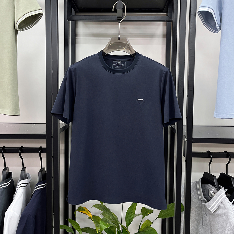 De luxe glace soie manches courtes col rond t-shirt marque mode triangle en Gaufrage homme été respirant décontracté haut de qualité Hauts