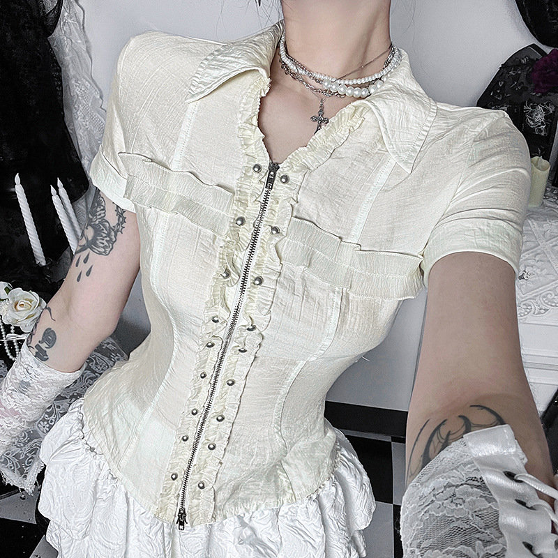 Blouses Gothiques Style Sombre pour Femme, Blouse d'Été à Manches Courtes, Chemise Élégante Gothique pour le Travail, Blusas Mujer De Moda