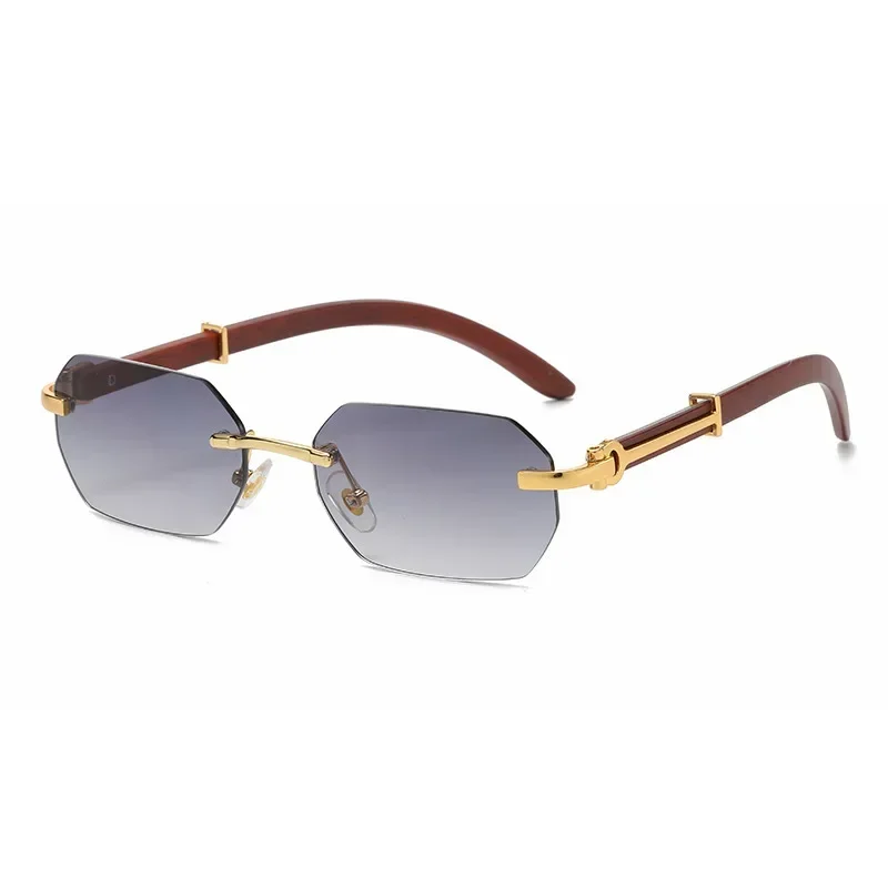 Lunettes de soleil sans monture à la mode pour hommes et femmes, monture rectangulaire en bois, nuances rétro, lunettes de voyage d'été UV400