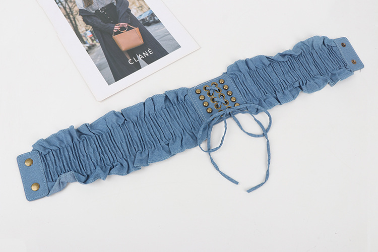 10x66cm élégant volants larges ceintures Denim bleu à lacets taille ceinture Vintage élastique ceinture tenue décontractée manteau ceinture pour les femmes