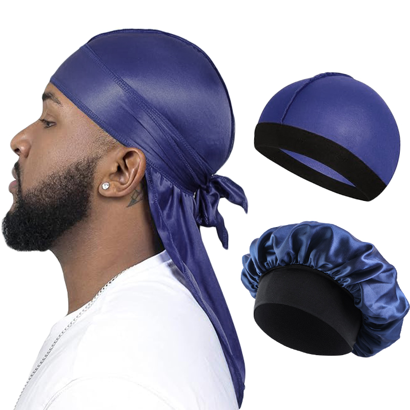 3 pièces/lot femmes hommes soyeux Durag longue queue Pirate chapeau élastique Bonnet Turban dôme casquette unisexe Bandanas dormir bonnet de douche tête enveloppement