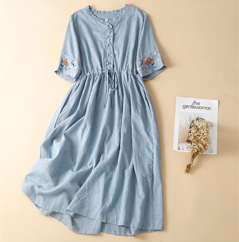 Robe Longue Vintage en Coton et Lin pour Femme, Tenue Élégante, Confortable, Chic, Brodée, Jacquard, Décontractée, Été, 100%, 2023