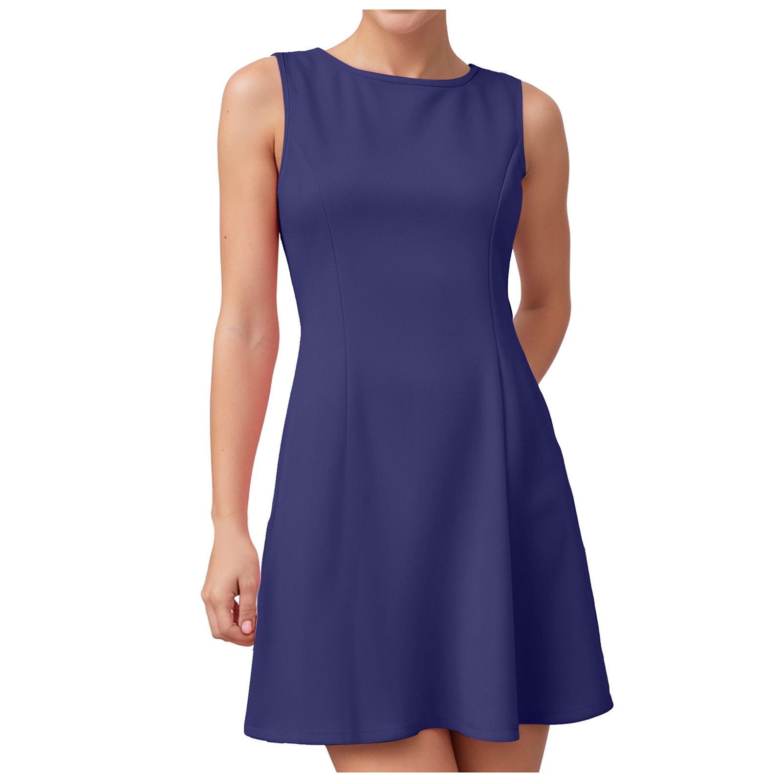 Robes pour femmes col rond sans manches une ligne robe mi-longue grande taille ample taille haute robe Club fête robe courte robes Cortos