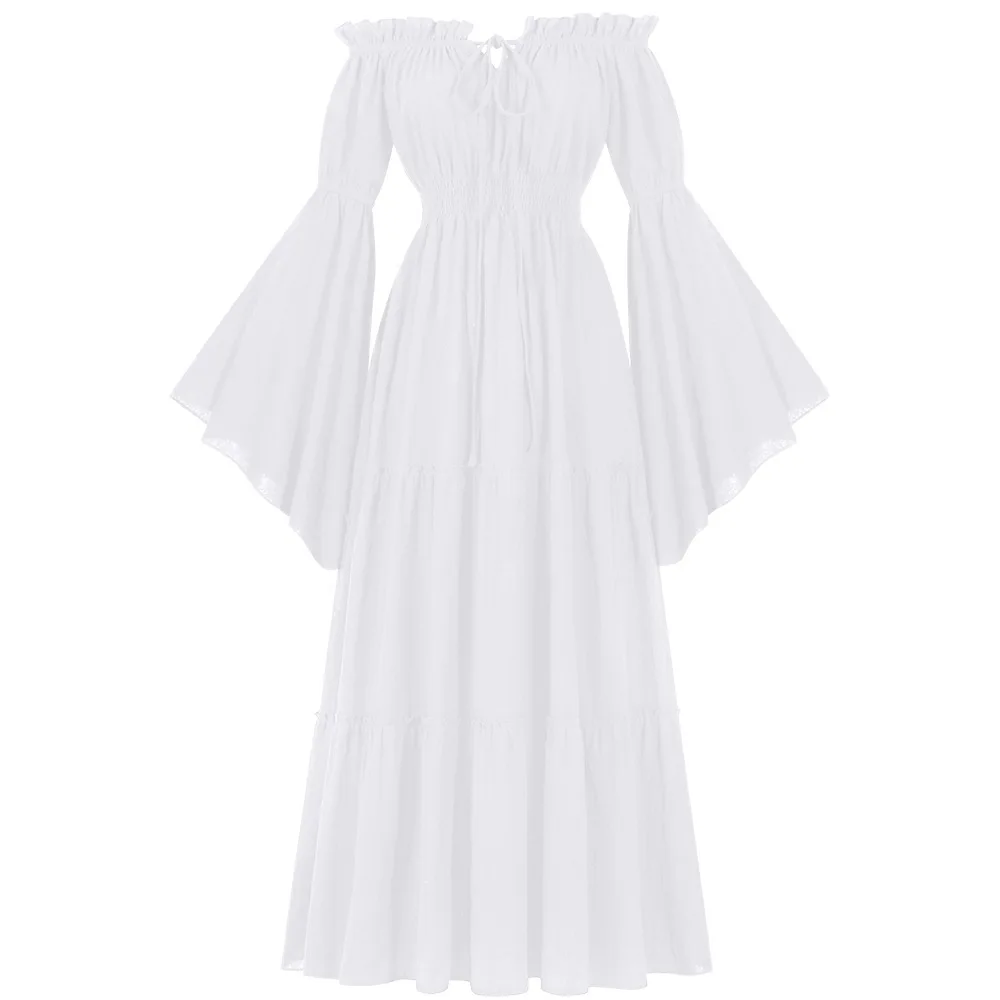 Robe irlandaise Renaissance pour femmes, épaules dénudées, robe paysanne médiévale, Costume de Pirate, robe rétro, taille smockée, robe Maxi longue