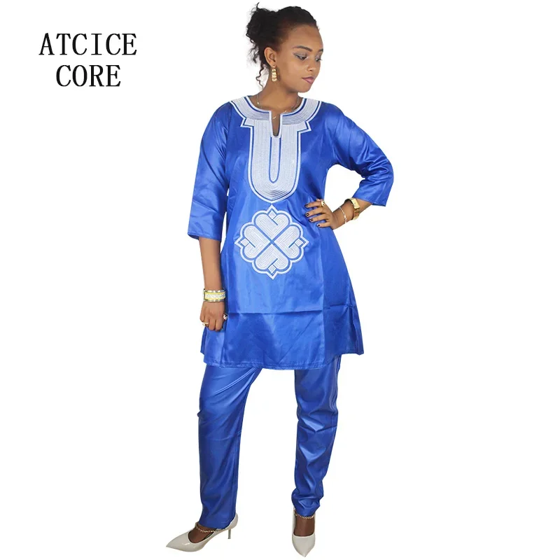 Robe Africaine en Tissu Souple pour Femme, Haut et Pantalon avec Design Brodé