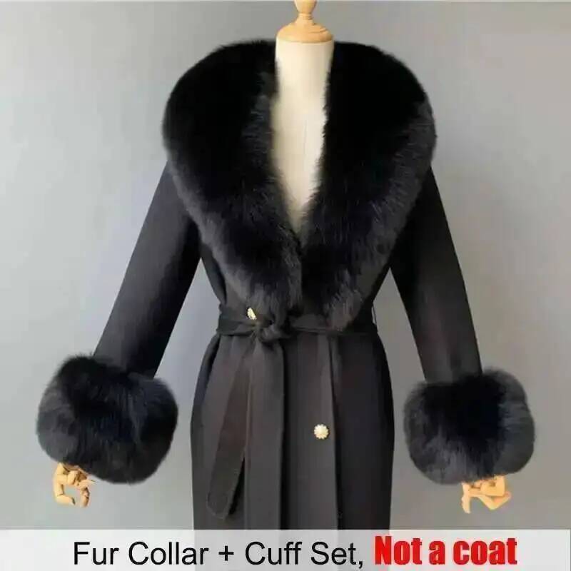 Ensemble col et manchettes en vraie fourrure, accessoires de manteau d'hiver pour femmes, grand châle en fourrure moelleuse, écharpe chaude en fourrure de renard, foulards en fourrure pour femmes